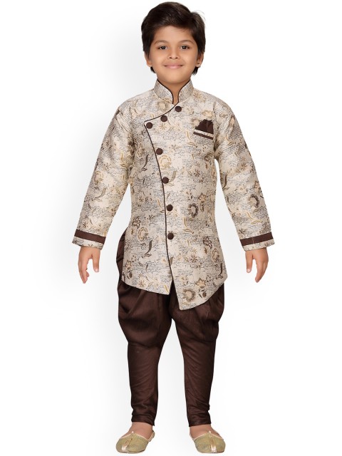 

Aj DEZInES Boys Brown & Beige Sherwani Set