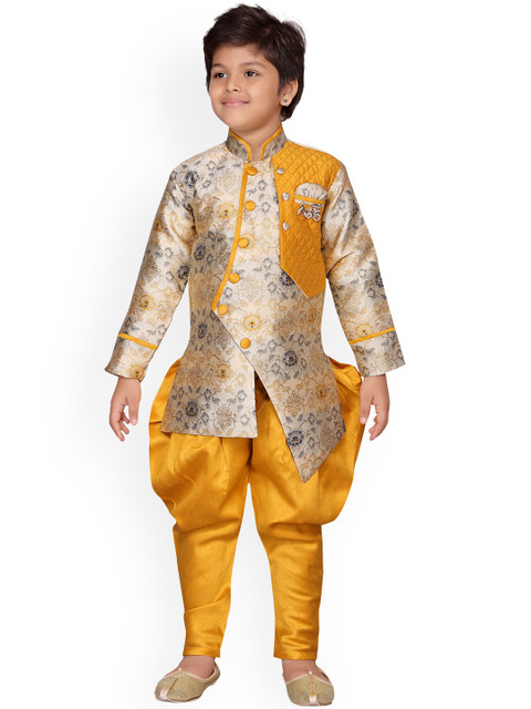 

Aj DEZInES Boys Yellow Sherwani Set