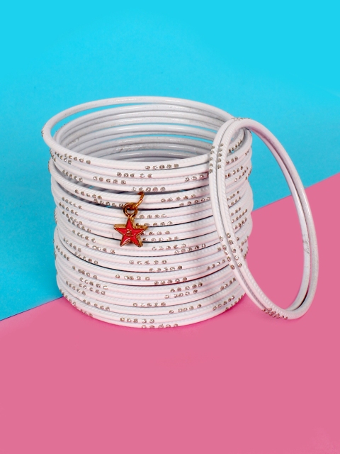 

Ayesha Set of 24 Metallic White with Silver Glitter Bangles