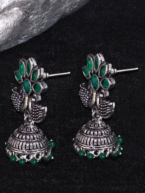 

Ayesha Oxidized Green & Silver-Toned Dome Shaped Jhumkas