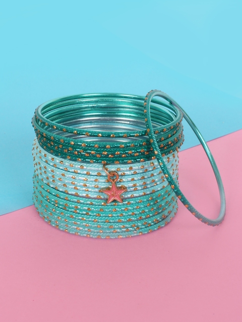 

Ayesha Set of 18 Green With Golden Glitter Bangles