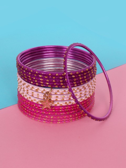 

Ayesha Set of 18 Pink With Golden Glitter Bangles