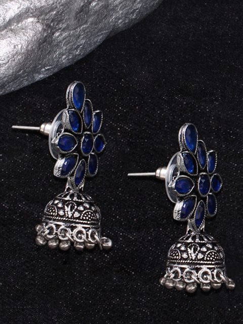 

Ayesha Oxidized Blue & Silver-Toned Dome Shaped Jhumkas