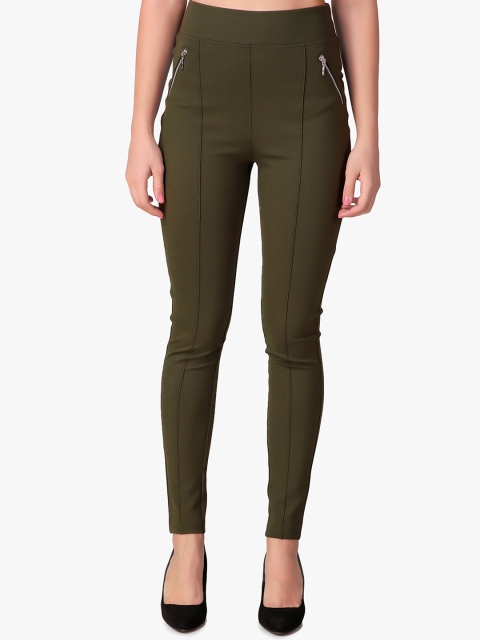 

Texco Women Olive Green Solid Regular-Fit Jegging