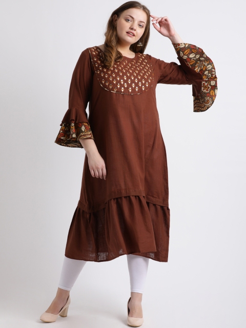 

Kira Plus Women Brown Yoke Design A-Line Kurta