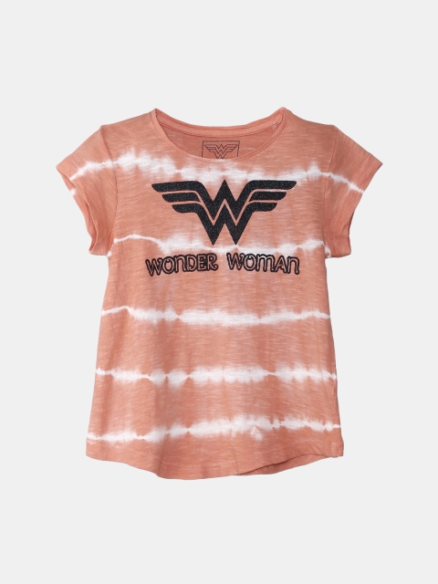 

Kids Ville Wonder Woman featured Peach Tshirt for Girls, Orange