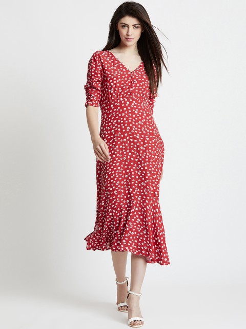 

COVER STORY Women Red Printed Fit and Flare Dress