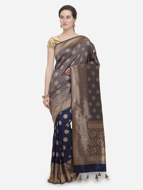 

Pisara Navy Blue Silk Cotton Woven Design Banarasi Saree