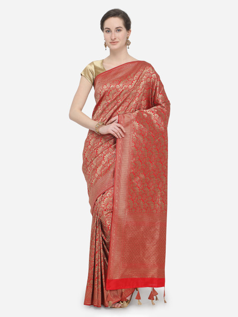 

Pisara Red Silk Cotton Woven Design Banarasi Saree