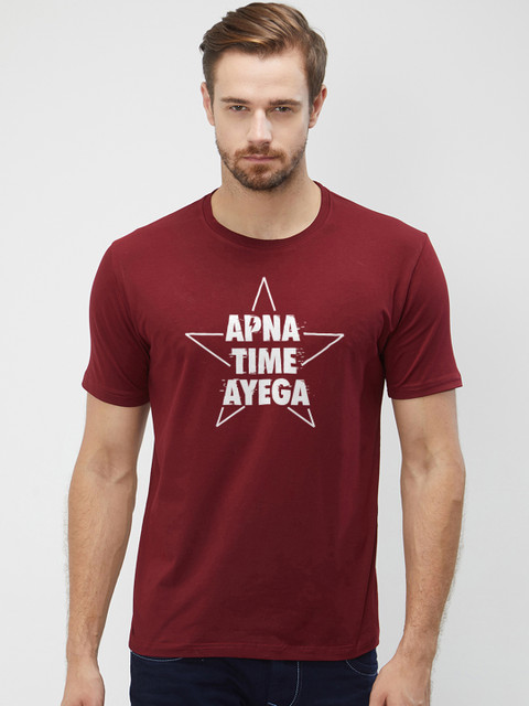 

WYO Men Maroon Printed Round Neck T-shirt