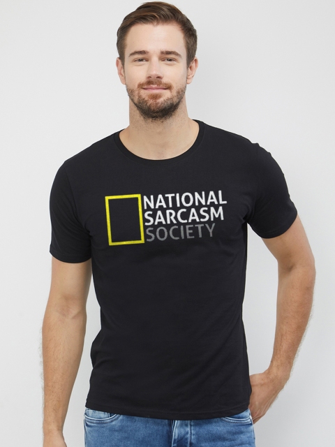 

WYO Men Black Printed Round Neck T-shirt