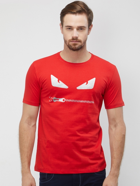 

WYO Men Red Printed Round Neck T-shirt