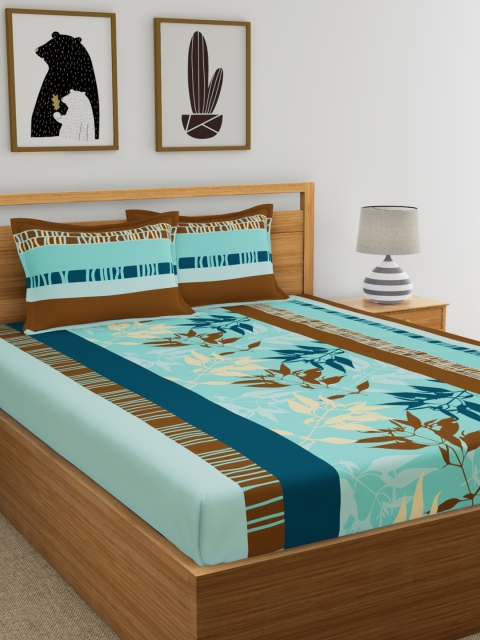 

Home Ecstasy Blue Floral 140 TC Cotton 1 Queen Bedsheet with 2 Pillow Covers