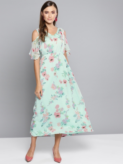 

RARE Women Green Floral Print A-Line Dress