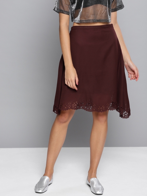 

RARE Women Burgundy Solid A-Line Skirt
