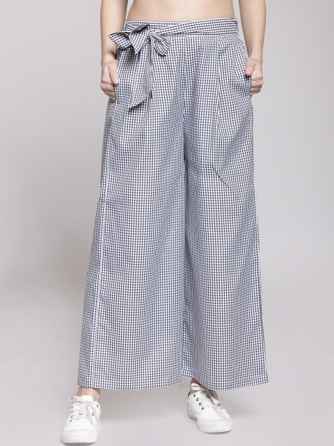 

plusS Women Black & White Checked Flared Palazzos