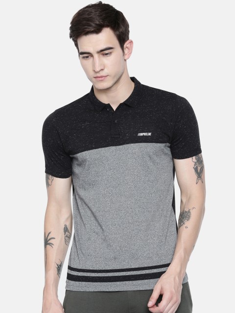 

Proline Men Charcoal Colourblocked Polo Collar T-shirt