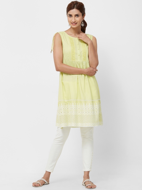 

Naari Women Lime Green Solid Anarkali Kurti