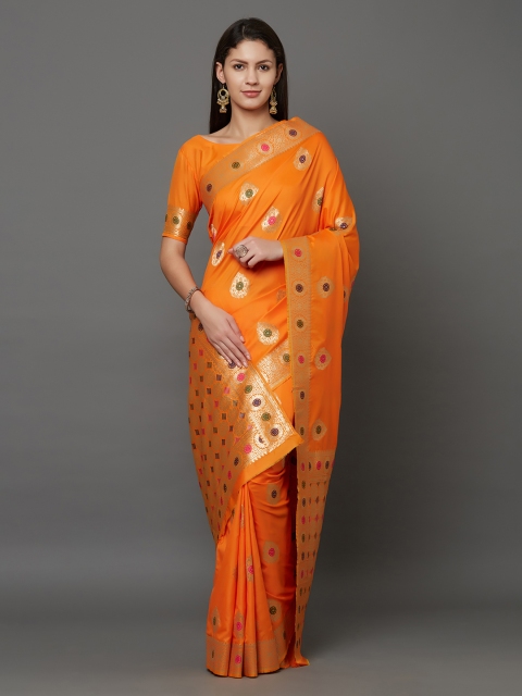 

Mitera Orange Silk Blend Woven Design Banarasi Saree