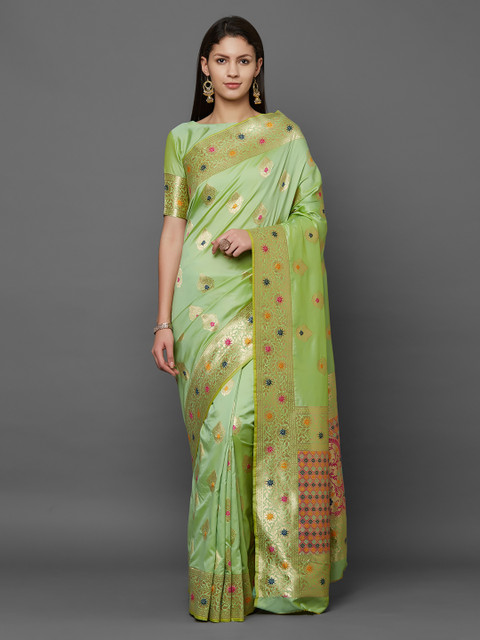 

Mitera Green Silk Blend Woven Design Banarasi Saree