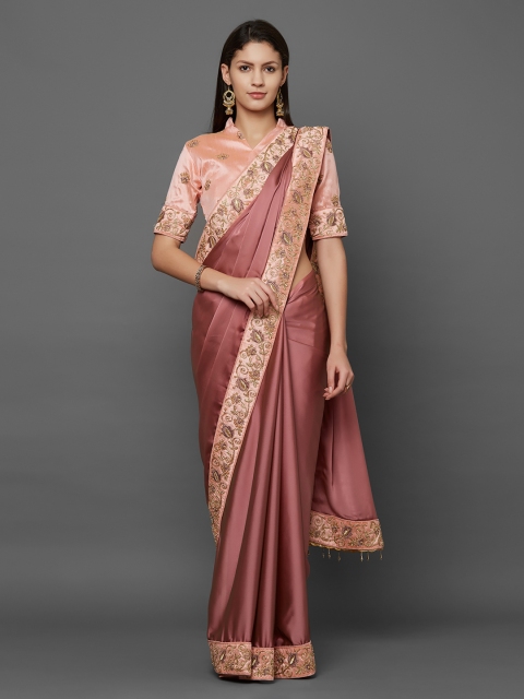 

Mitera Mauve & Pink Poly Georgette Solid Saree