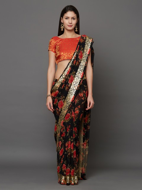 

Mitera Black & Red Poly Georgette Printed Saree