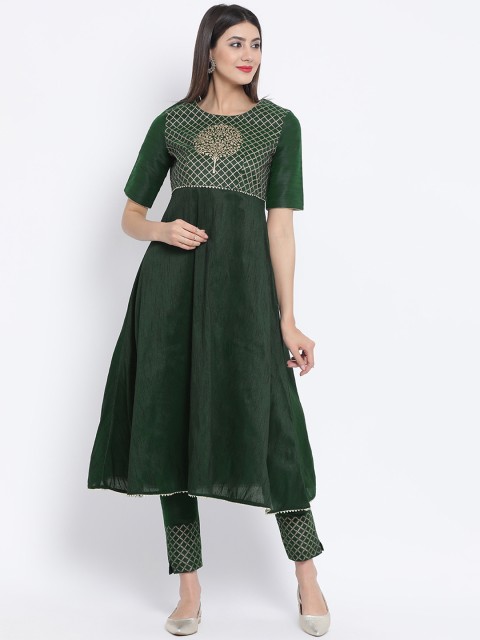 

studio rasa Women Green Yoke Design Kurta with Trousers
