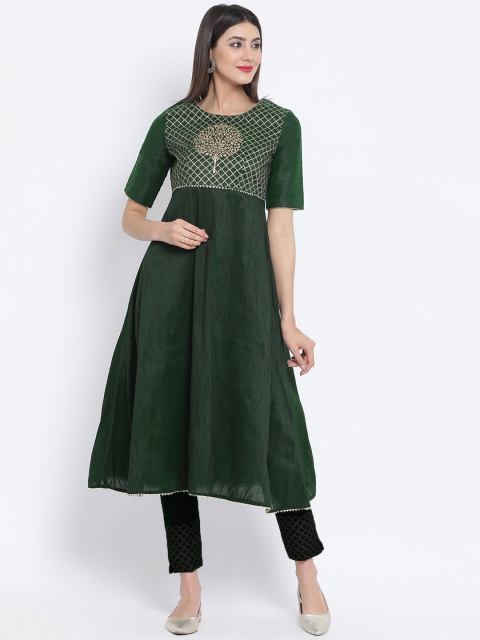 

studio rasa Women Green Solid A-Line Kurta
