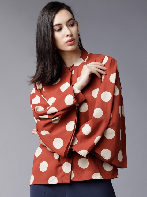 

Tokyo Talkies Women Rust Printed Shirt Style Top