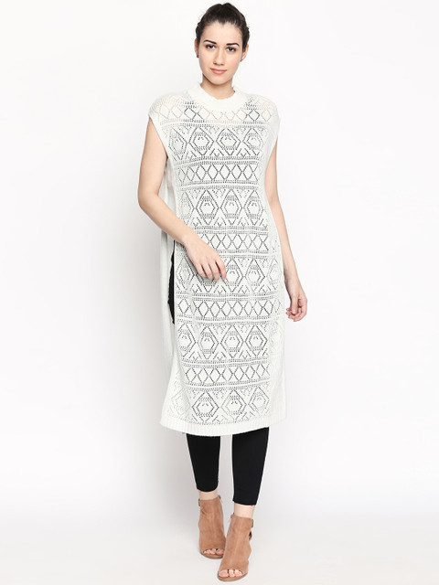 

RANGMANCH BY PANTALOONS Women Off-White Self Design Top