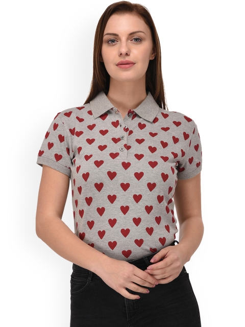 

Espresso Women Red Printed Polo Collar T-shirt