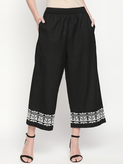 

AKKRITI BY PANTALOONS Women Black Regular Fit Printed Parallel Trousers