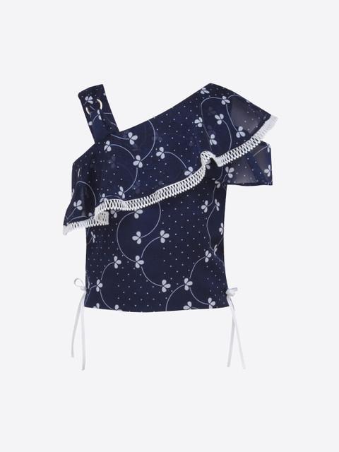 

CUTECUMBER Girls Navy Blue & White Printed Top