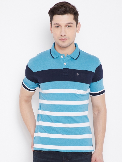 

Duke Men Blue Striped Polo Collar T-shirt