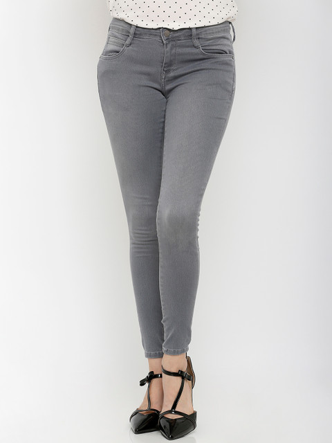 

Kraus Jeans Women K4068 Grey Super Skinny Fit Mid-Rise Clean Look Jeans