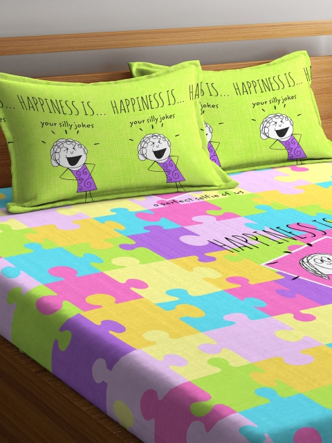 

Portico New York Multi Colour Graphic 144 TC Cotton 1 Double Fitted Bedsheet with 2 Pillow Covers