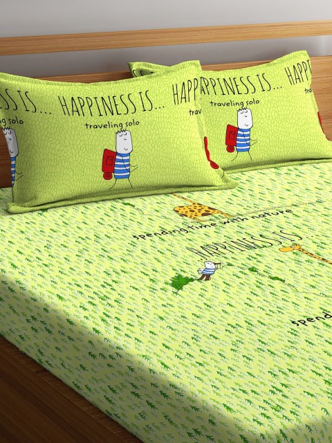 

Portico New York Green Colour Graphic 144 TC Cotton 1 Double Fitted Bedsheet with 2 Pillow Covers