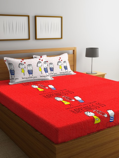 

Portico New York Red Colour Graphic 144 TC Cotton 1 Double Fitted Bedsheet with 2 Pillow Covers