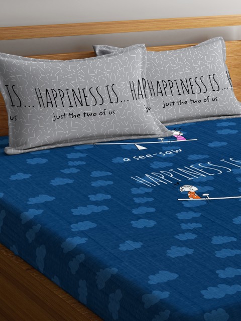 

Portico New York Blue Graphic 144 TC Cotton 1 Queen Bedsheet with 2 Pillow Covers