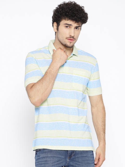 

Peter England Casuals Men Green & Blue Striped Polo Collar T-shirt