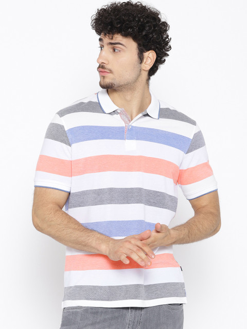 

Peter England Casuals Men Blue & White Striped Polo Collar T-shirt