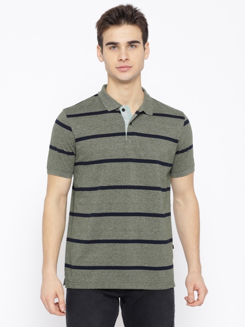 

Peter England Casuals Men Olive Green Striped Polo Collar T-shirt