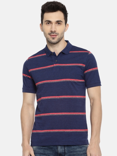 

Peter England Casuals Men Navy Blue & Red Striped Polo Collar T-shirt