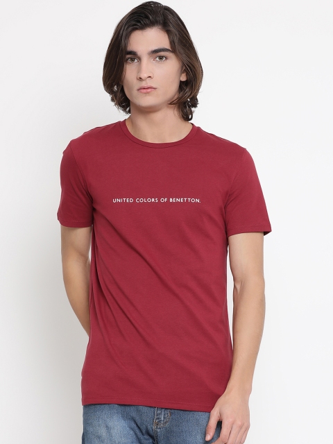 United Colors of Benetton Men Brick Red Printed Detail Round Neck T-shirt