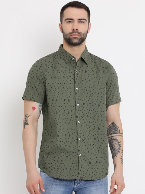 

United Colors of Benetton Men Green Slim Fit Printed Casual Shirt