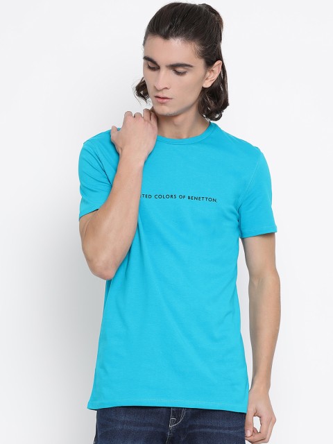 

United Colors of Benetton Men Blue Solid Round Neck T-shirt