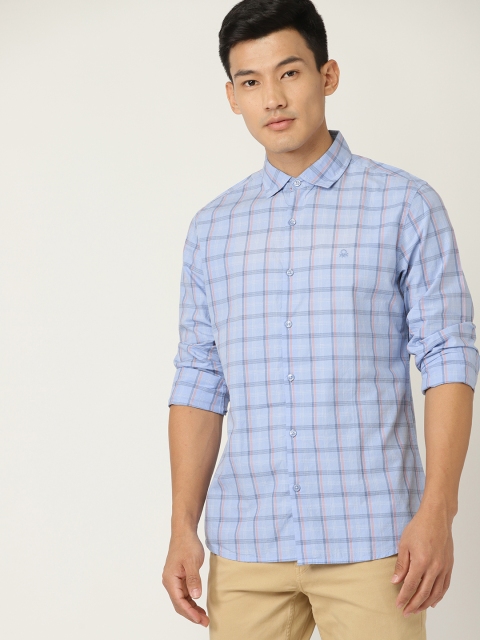 

United Colors of Benetton Men Blue Regular Fit Checked Casual Shirt