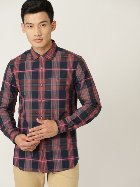 

United Colors of Benetton Men Navy Blue & Pink Regular Fit Checked Casual Shirt