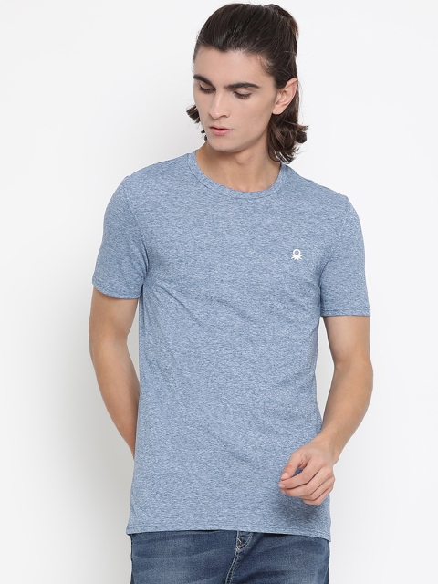 

United Colors of Benetton Men Blue Solid Round Neck T-shirt