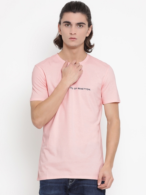

United Colors of Benetton Men Cream-Coloured Solid Round Neck T-shirt